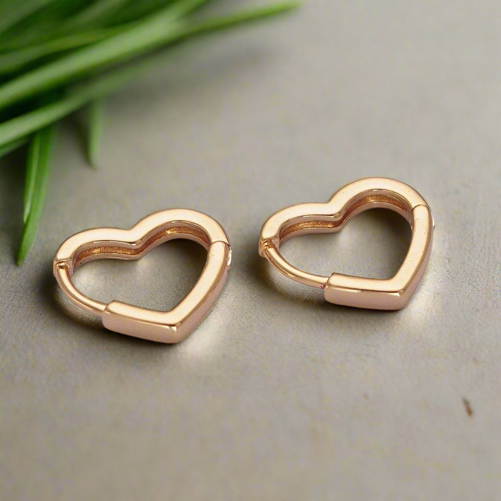 24K Gold Filled Heart Huggie Hoop Earrings